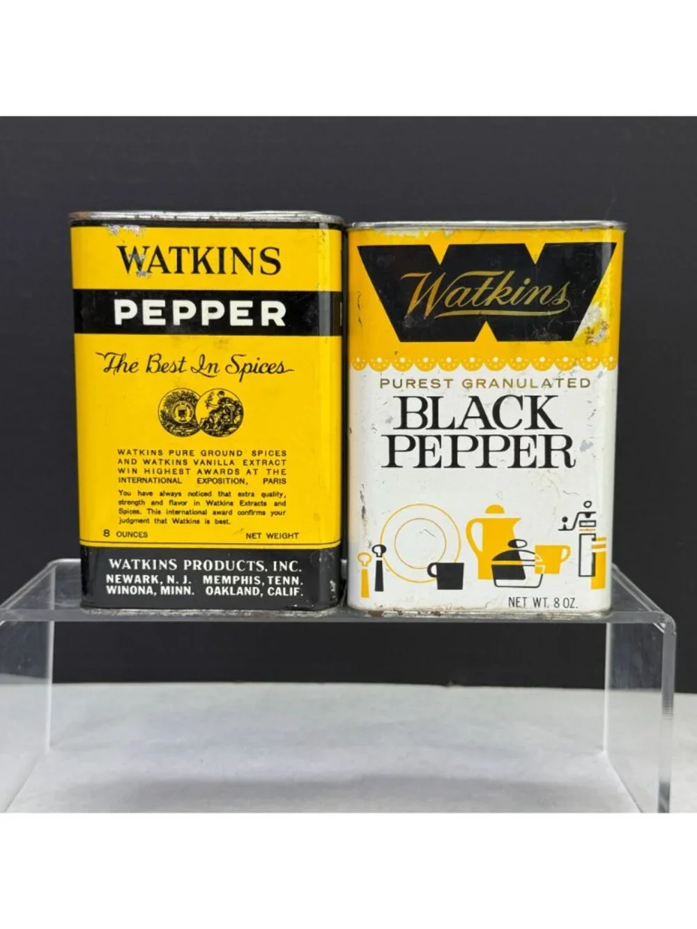 Vintage Watkins Black Pepper 8 oz Tins Lot of 2
